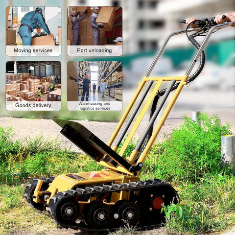 Stair Climbing Dolly Motorized Hand Truck With 880 Lbs Capacity 850W Power 48V Battery Removable Lithium Battery Built For Real Jobs Stair And Floor Lifts 360 Degree Turns Foldable Design For Lifting Heavy Furniture, yellow tracked base