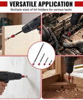 Magnetic Drill Bit Extension Set Four Piece Kit with 2 in, 4 in, 6 in, 12 in lengths shown in various uses and applications.