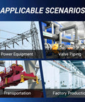Heavy Duty 1.8M Adjustable Cable Lockout Fits 4 Locks shown in power equipment, valve piping, transportation, and factory production scenarios.