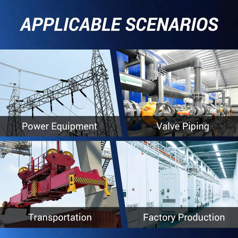 Heavy Duty 1.8M Adjustable Cable Lockout Fits 4 Locks shown in power equipment, valve piping, transportation, and factory production scenarios.