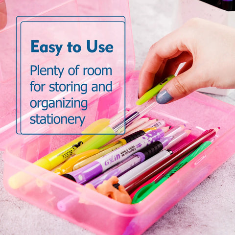 Heavy Duty Plastic Pencil Case And Desk Organizer Featuring Super Snazzy Pink Blue Shade With Killer Capacity For Crayons Markers And Pens Keeps Stationery Locked Up Tight And Ready For School Adventures