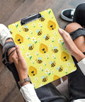 Honey Bee Print Sturdy Acrylic Clipboard For A4 Papers, Clear Desk Organizer With Smooth Writing Surface, Real Deal Heavy Duty See Through Clipboard For School, Office, Or Home, Fits US Letter And A4, bee and daisy design