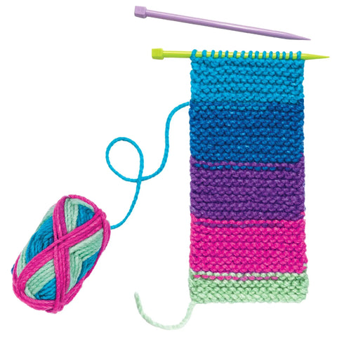 Learn To Knit Pocket Scarf Kit For Beginners, Easy DIY Knitting Craft For Kids 9 Plus with colorful yarn and needles