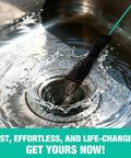 40 Inch Flexible Bathroom Drain Hair Remover With Rotating Handle Reinforced Steel Drain Snake removing hair from sink.