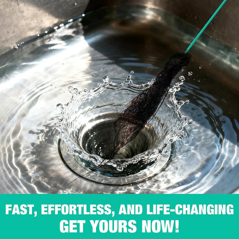 40 Inch Flexible Bathroom Drain Hair Remover With Rotating Handle Reinforced Steel Drain Snake removing hair from sink.