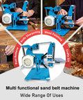 Knock It Out 750W Electric Belt Sander With Forward Reverse Control And Smooth Polishing Finish For Hardwood And Metal Projects Built Tough Thick Steel Base Works Like A Charm in action for knife sharpening and wood polishing.