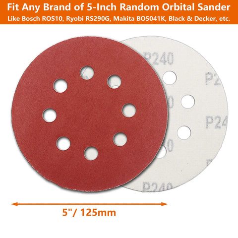 5 Inch Hook And Loop Sanding Discs For Random Orbital Sander Set 110 Pieces Assorted Grits 40 60 80 120 180 240 320 400 600 800 1000 Aluminium Oxide Abrasive Paper With Thick Backing