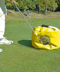 Golfer using Golf Swing Training Hitting Bag Pro Power Smash Bag For Indoor Outdoor Practice Waterproof Durable Yellow Real Feel Swing Aid