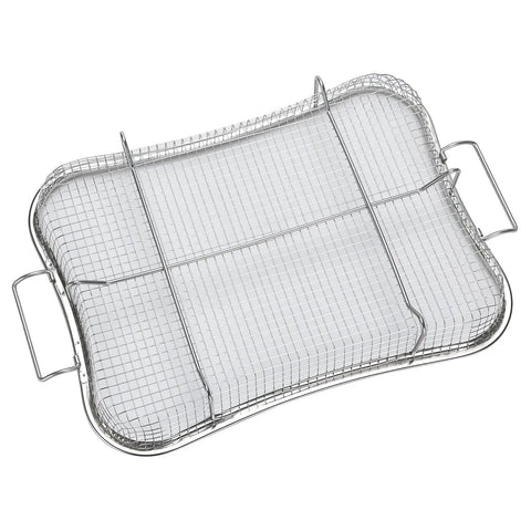 Stainless Steel Air Fryer Basket Set For Oven With Nonstick Mesh Rack 360 Degree Air Flow Roasting Tray shown top view.