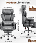 Boss Level Big And Tall Office Chair With Footrest And Lumbar Support, Extra Wide 23.6 Inch Seat, Heavy Duty High Back Ergonomic Chair, dimensions