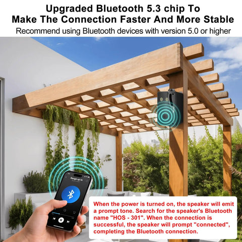 Outdoor Bluetooth Speakers 3.5 Inch, Beefed-Up Wired Waterproof 200W 3-Way Premium Wall Mount System under pergola