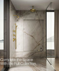 Luxurious bathroom with marble walls featuring Awaken G90 Multifunction Showerhead With Three Spray Modes in gold finish.