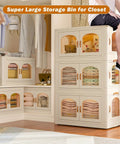 Top Tier Heavy Duty Storage Bins 3 Pack With Snap Click Lids And Super Smooth Glide Wheels Stackable Plastic Totes in closet with stacked design.