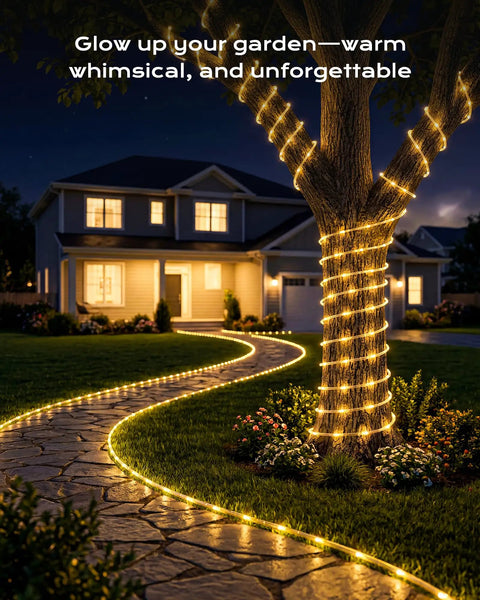 2 Pack Solar Rope Lights 78Ft Total 200LED Warm White Outdoor String Lights IP65 Waterproof Solar Powered Fairy Lights