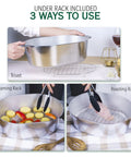 Cast Aluminum Oval Dutch Oven With Lid 10 Qt Heavy Duty And Lightweight Pro Grade Roaster Pan depicted with three rack uses.