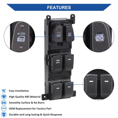 Power Window Switch Button for Front Left Driver Side Fits 2009 2010 Hyundai Sonata Replace OE 93570-3K600 features