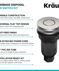 Garbage Disposal Air Switch Kit In Spot Free Stainless Steel With Push Button, AC Adapter, Power Cord, and Air Tube Overview
