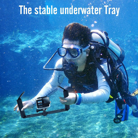 Diver using Underwater Camera Rig With Dual Handheld Stabilizer And Video Light For GoPro Hero 11 10 9 8 7 6 Action Cameras