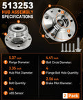 Two Piece Front Wheel Hub Bearing Assembly Compatible With Audi A3 Q3 TT Beetle Jetta CC EOS Golf GTI City Passat R32 Rabbit Tiguan 09 17 2018 Limited No Fuss Drop In image showing specifications and bolts, 2 Pack