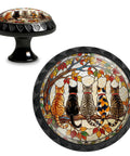 Four Pack Round Crystal Glass Cabinet Knobs Featuring Lowkey Cool Five Cats Under Autumn Leaves For Updating Old Drawers And Big Time Vibe With Every Bedroom Or Pantry Setup.