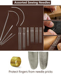 Assorted sewing needles and thimbles from All In One Leather Repair Kit With Waxed Thread And Heavy Duty Tools For Car Seats, Sofas, And Carpets.