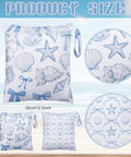 2 Pack Wet Bags Reusable Waterproof Wet Dry Bags For Travel Beach Pool Bathing Diapers Dirty Clothes Gym Gear With Zippered Pockets Sea Shell Blue And White Design 14.5 x 12.5 Inches Stroller Ready