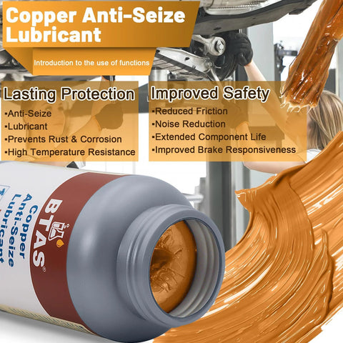 BTAS Copper Anti-Seize Lubricant, high-temp antiseize grease for spark plug bolts, 8 oz bottle