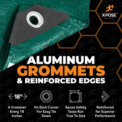 Heavy Duty Poly Tarp 20 Ft By 30 Ft 10 Mil Thick Waterproof UV Blocking Outdoor Cover With Laminated Coating Reversible Green And Black Grommets