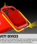 Close-up of emergency stop switch on 8 Inch Towable Wood Chipper Shredder Mulcher with Electric Start Honda 688cc 22HP.