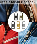 Eleven Pieces Zipper Pull Replacement Set Heavy Duty Metal Zipper Repair Kit Detachable Pull Tabs For Purses Luggage Backpacks Jackets Coats Boots Zip Fixer In Black Silver Gold Gunblack Bronze No Fuss in use on various colored jackets and zippers