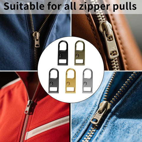 Eleven Pieces Zipper Pull Replacement Set Heavy Duty Metal Zipper Repair Kit Detachable Pull Tabs For Purses Luggage Backpacks Jackets Coats Boots Zip Fixer In Black Silver Gold Gunblack Bronze No Fuss in use on various colored jackets and zippers