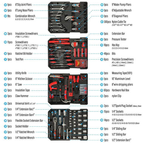 All In One 515 Piece Aluminum Trolley Tool Set On Wheels With Four Drawers Portable Toolbox For Home Car Garage Maintenance And Auto Repair Equipped With Wrenches Pliers Sockets Hammer Tape Measure And More displayed open