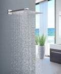 16 Inch Square Rain Shower Head Polished Chrome Stainless Steel Ultra Thin Waterfall For Full Body Coverage in modern bathroom