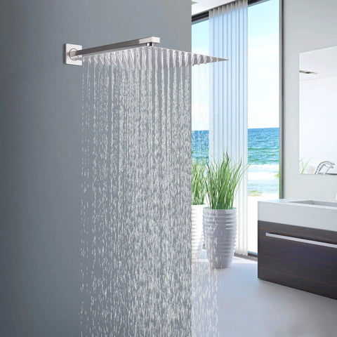 16 Inch Square Rain Shower Head Polished Chrome Stainless Steel Ultra Thin Waterfall For Full Body Coverage in modern bathroom