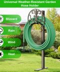 Heavy Duty Garden Hose Stand With Brass Faucet Detachable Hose Holder Freestanding Metal Reel For Outdoor Patio Yard Holds Up To 150 Feet Of Hose Organization And Easy Access Ready To Roll in green lawn with hose coiled