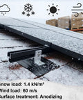 16 Pack Aluminum L Bracket Solar Racking Kit with flashing installed on snowy asphalt shingle roof, visible PV rail.