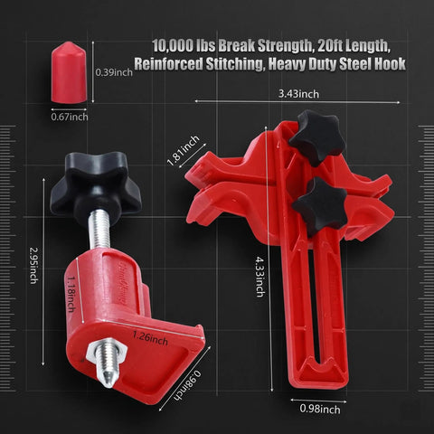 9 Piece Universal Engine Camshaft Clamp Locking Tool Kit For Dual Overhead Cam Motors Tough Nylon Antislip Grip components with measurements.