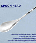 Close-up of 12 inch stainless steel bar spoon head with mirror polished 18/8 handle for cocktails and precise mixing.