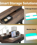 Heavy Duty Electric Standing Desk 48 By 24 Inch With Four Built In Drawers For Smart Storage featuring walnut finish and organized storage.