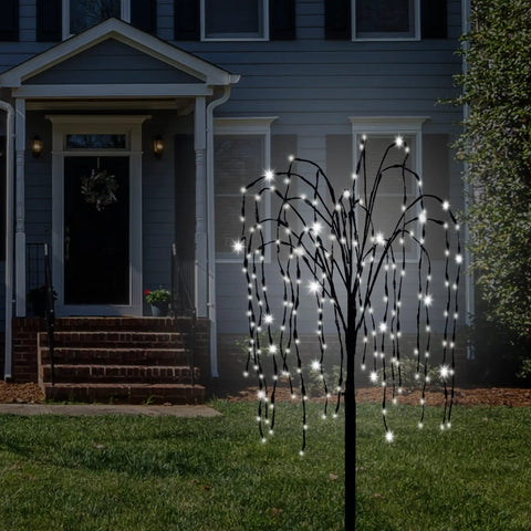 Solar Willow Tree With 200 LEDs Outdoor Garden Decor That Pops Waterproof Pathway Lighting With Blinking Lighted Branches 4.6 Ft White Glow Ideal For Front Yard Backyard Patio And Lawn