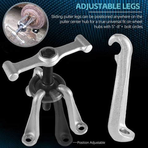 Heavy Duty Universal Hub Puller Boasting Hella Tough Adjustable Sliding Arms For No Sweat Wheel Hub Extraction And Smooth Brake Drum Removal On Any Daily Driver, showing adjustable sliding arms.