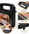 3 In 1 Waffle, Grill And Sandwich Maker With Removable Nonstick Plates, Indicator Lights, 800W Power, Compact Black, close-up