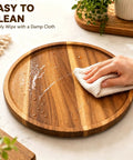 Cleaning the Ten Inch Solid Acacia Wood Lazy Susan With Smooth 360 Swivel Base For Kitchen Counter Organizer Spice Rack Turntable.