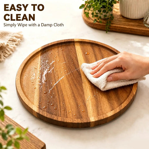 Cleaning the Ten Inch Solid Acacia Wood Lazy Susan With Smooth 360 Swivel Base For Kitchen Counter Organizer Spice Rack Turntable.