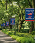 Double Sided 12x18 Inch USA Garden Flag Celebrating 250 Years Of Freedom Patriotic 1776 To 2026 Commemorative Banner in a park