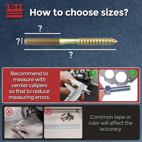 Measurement guidelines for Heavy Duty Pro Grade 20 Piece Hanger Bolt Kit With Driver M8 X 40mm showing tools and methods.