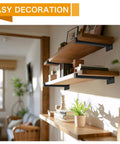 Floating Shelf Brackets Six Pack Heavy Duty Wooden Shelf Supports 10 Inch Black in living room setup with plants