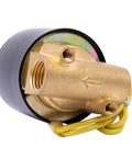 Copper Electric Solenoid Valve, Normally Closed, For Water, Air, And Gas Systems, 110V AC; side view showing NPT thread and connection fittings