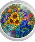 Four Pack Colorful Wildflower Stained Glass Cabinet Knobs For Kitchen And Bath, Bright Sunflowers, Irises, Tulips, Daisies