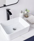 Rectangular Vessel Sink For Bathroom White Ceramic Above Counter Lavatory Basin 16 By 12 Inch Small Vanity Sink With Modern Sleek Look